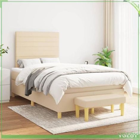 Lit à sommier - 3137226 - Sommier à lattes - Matelas 120x200x20 cm ressorts ensachés - Tissu crème (1/5)