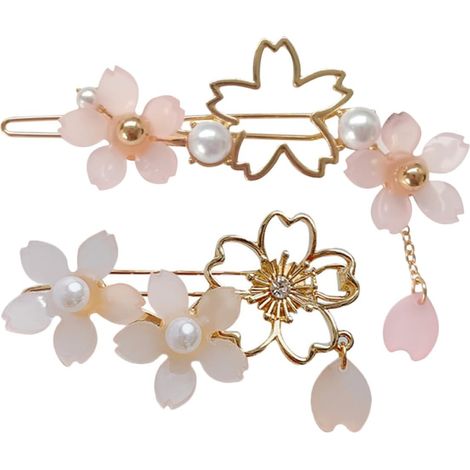 2 Pièces Pince à Cheveux Fleur de Cerisier en Résine et Alliage de Zinc, Confortable et Résistante, Accessoires Élégants pour Occasions Spéciales (1/5)