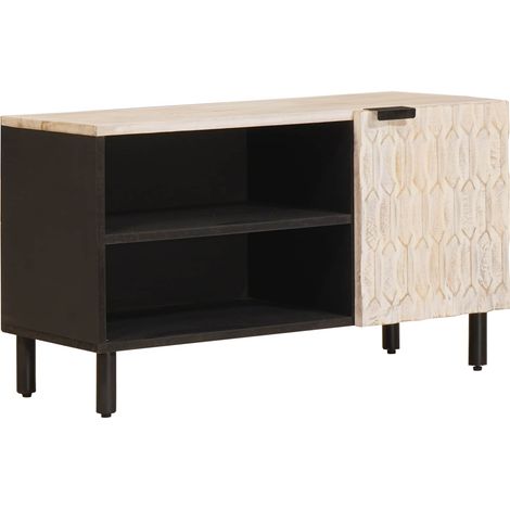 Mueble de TV compacto moderno con almacenaje interior estilo minimalista 80 x 33 x 46 cm madera de mango blanco 020057767