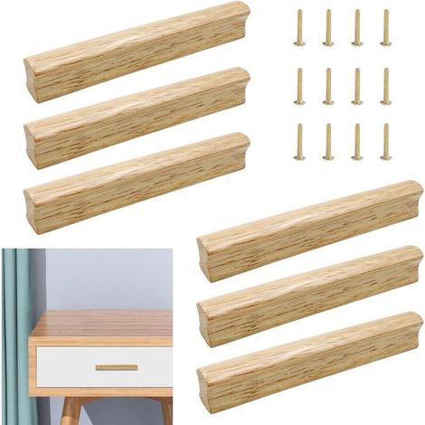 Lot de 6 poignées de meuble en bois 128mm – Poignées en bois naturel pour tiroirs et armoires – Installation facile avec vis incluses (1/5)
