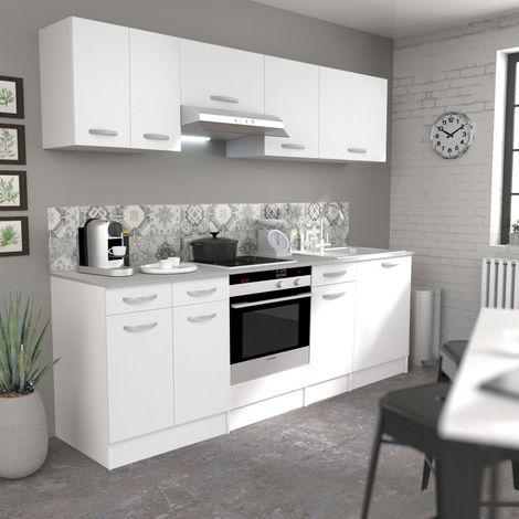 Cocina modular color blanco Eko melamina con encimamera incluida 6 módulos 180 cm ancho (1/5)