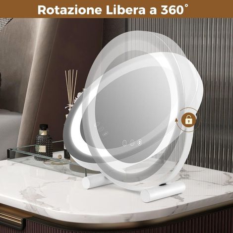 Coiffeuse et routine beauté, miroir cosmétique lumineux Ø30 cm, éclairage 3 tons, commande tactile, base métal (1/5)