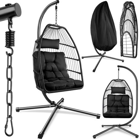 Fauteuil suspendu avec Coussin et Appui-tête extra épais noir