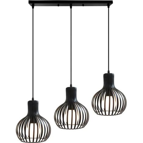 Rétro Suspensions Luminaire Industrielle Vintage Lampe Plafonnier en Métal Noir pour Salon Chambre Cuisine (1/4)