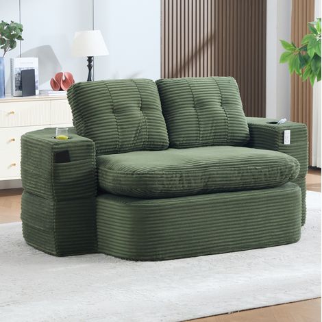 Canapé convertible 2-en-1 en corduroy, vert émeraude OKMYHOME (1/5)