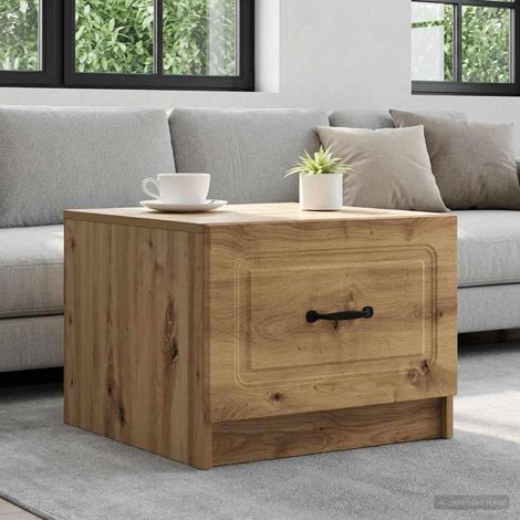 Table basse vintage avec tiroir en bois d’ingénierie chêne artisanal 49 x 50 x 37 cm - PANGIVO (1/5)