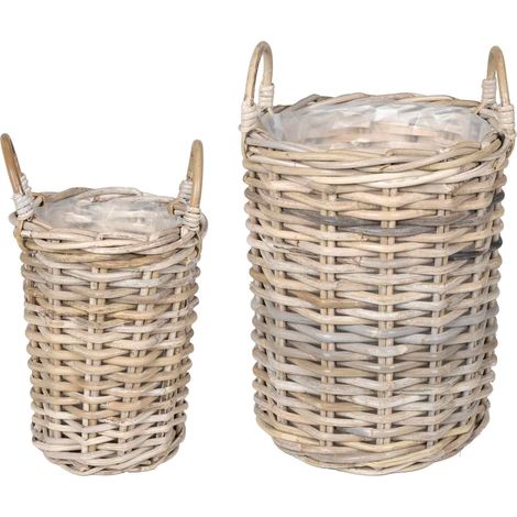 Planter Basket with Storage 2 pcs Natural Grey Kubu Rattan vidaXL (1/5)