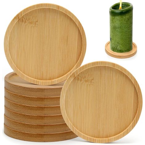 Lot de 8 Sous-bougies Bambou, Ø9,5 cm, Protection Table, Décoration Mariage (1/5)
