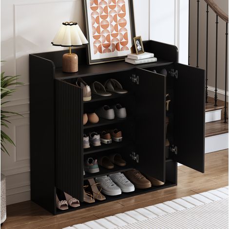 CHICFURN Zapatero 110x35,5x110 cm negro de MDF y aglomerado con espejo (1/5)