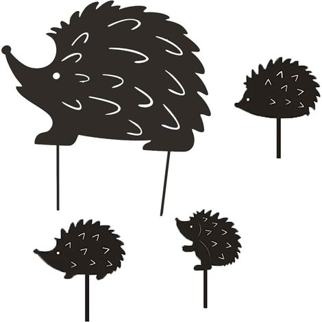 Lot de 4 piquets décoratifs en métal hérisson, piquets de jardin en métal hérisson, piquets de jardin en métal hérisson, noir, pour jardin, jardinières (1/5)