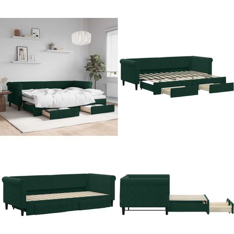 Tagesbett Ausziehbar mit Schubladen Dunkelgrün 80x200 cm Samt - Sofa - Schlafcouch - Gästebett - Tagesbett - Wohnzimmermöbel - Home & Living (1/5)