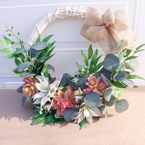 Couronne suspendue artificielle jardin de succulentes déco mur fenêtre fête en PVC 40 cm (1/5)
