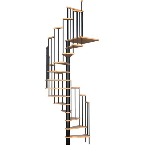 HANDYSTAIRS platzsparende Wendeltreppe „ONYX“ – 12 Buchenstufen (bis 299 cm) – 145 x 75 cm – Schwarz