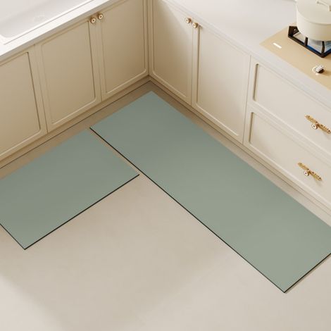 Cuisine - Vert Haricot Naturel 02 5080cm (Terre de Diatomées) Tapis de sol professionnel uni pour cuisine, résistant à l'usure, en terre de diatomées, facile à nettoyer, absorbant et antidérapant. (1/5)