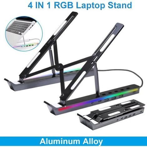 Station d'accueil 4 en 1 et Support de Notebook RGB avec Support de Dock, Support de Refroidissement A Compatible MacBook et PC(02) (1/5)