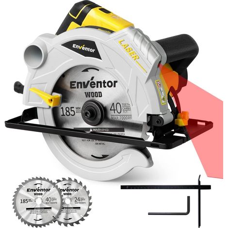 1500W Scie Circulaire avec Guidage Laser, 2x Lame de Scie 5500RPM, Angle de coupe réglable, Profondeur de coupe max. 65mm, pour Bois, Tendre Métal, Plastique (1/5)