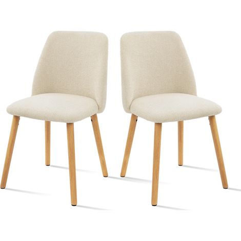 GOEURVANT - Set of 2 - Cream - Textured Fabric - Ergonomic Dining Chairs with Wood-Grain Metal Legs & Acoustic Floor Protectors (1/5)