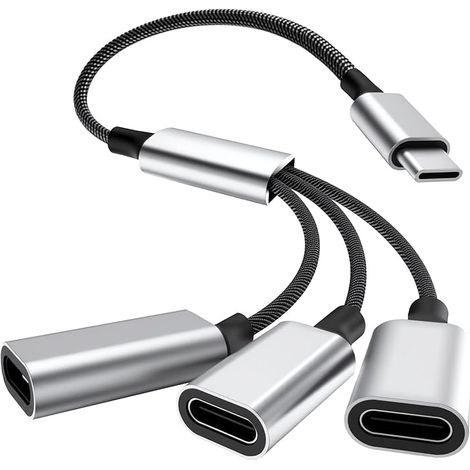 Câble Répartiteur USB-C 3-en-1, Adaptateur USB-C Mâle vers 3 Femelle, Cable Double USB c, Transmission de Données et Fonction OTG pour 15/16, iPad Pro, MacBook,et Autres Appareils (1/5)