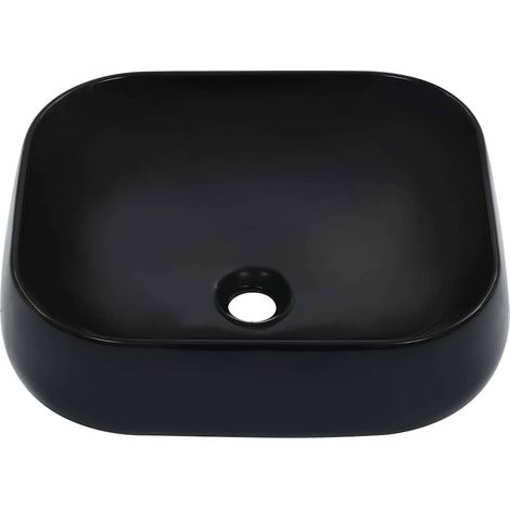 Vasque à Poser Lavabo Salle de Bain Rectangulaire Céramique Noir 44,5 x 39,5 x 14,5 cm (1/5)