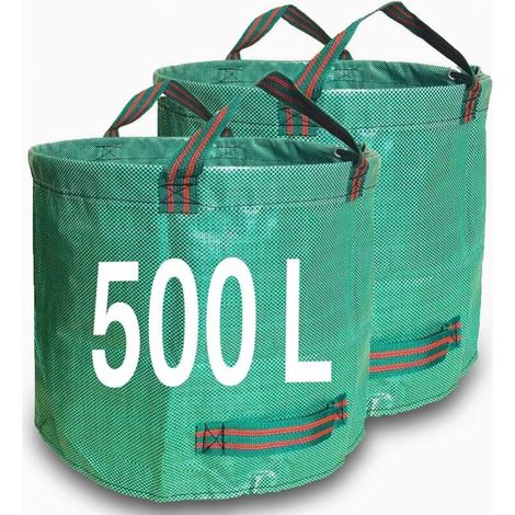 Garden Waste Bags 500L x 2 Heavy Duty Garden Bags, Reusable Garden Bags with Handles, Ideal for Collecting Garden Waste, Planting Grass and Leaves (1/5)