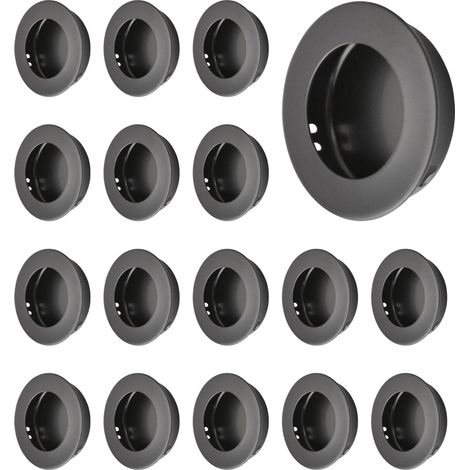 Confezione da 16 maniglie per porte rotonde da incasso, maniglie per porte scorrevoli in acciaio inox da incasso, maniglie per porte invisibili (nere) (1/5)