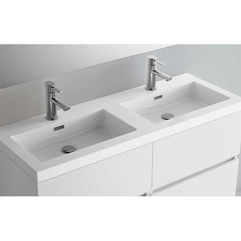 Waschtisch TOSCANA 1400 doppelt MINERALGUSS WEIß 1405 x 50 x 460 mm (1/3)