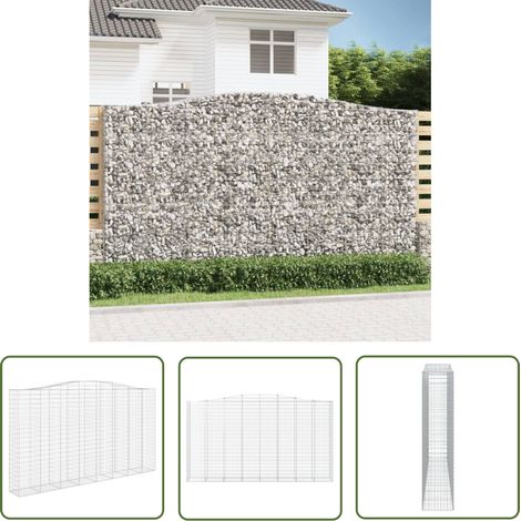 The Living Store Gabione mit Hochbogen 400x50x220/240 cm Verzinktes Eisen - Gabionenkorb - Gabionenwände - Gartendekoration - Gartenzubehör - Zaun (1/5)