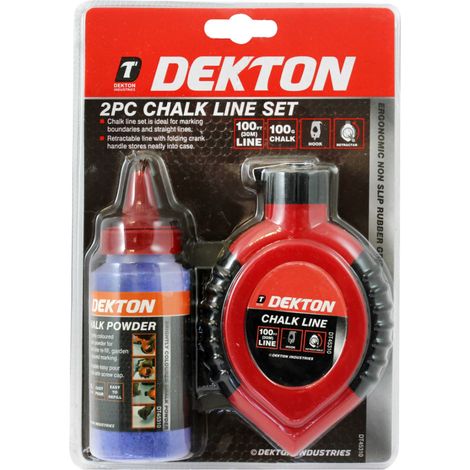 Dekton 2pc Builders Chalk String Line Kit Reel Set 30m (100ft) 4oz Blue Chalk (1/2)