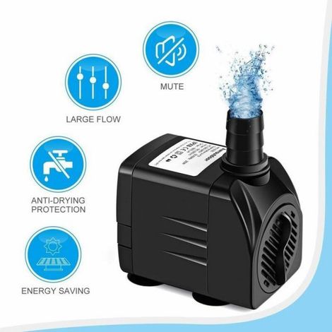 Rapanda, Pompe fontaine submersible 65W 3000L/h, Hauteur de levage 3 m, Débit réglable, 3 buses incluses, Niveau sonore 20-30 dB (1/5)
