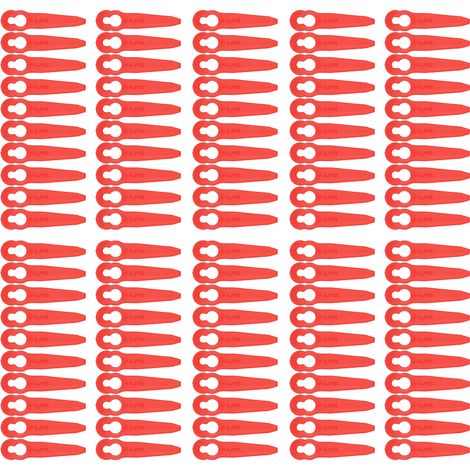 Lot de 100 lames coupe-herbe en plastique rouge pour débroussailleuse, forme clé-calebasse, compatibles Stihl PolyCut, accessoires de jardin (1/5)