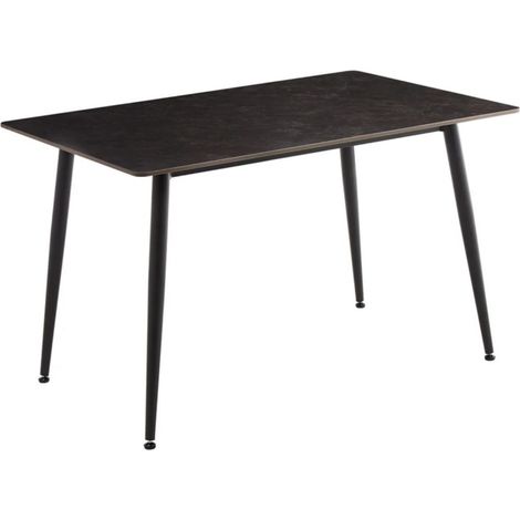 Table de salle à manger HEXA 140 cm en céramique gris anthracite et métal noir – 6 places (1/5)