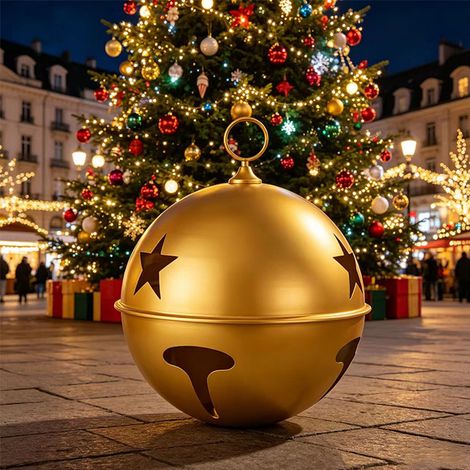 JSSEVN - Adorno navideño colgante dorado con forma de campana y yute, decoración clásica para la puerta. (1/5)