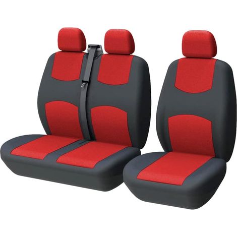 Housse de siège Voiture Universelle Housse Siege camionnette  Housses de siège Avant Simple et Double  Conducteur et Double Passager 2 + 1, Noir et Rouge (1/4)