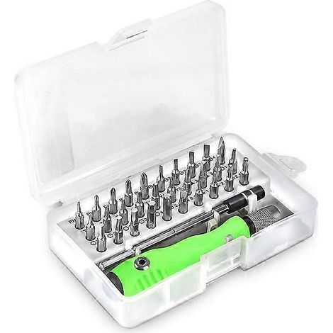 Jeu de tournevis 32 en 1 avec 30 embouts, manche en plastique, rallonge et accessoires de démontage pour professionnels et bricoleurs (1/5)