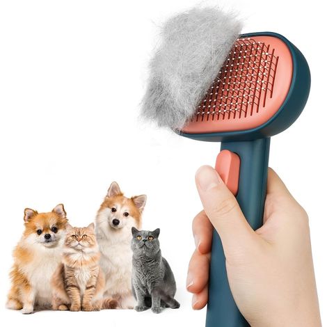 Spazzola per gatti Spazzola per cani Spazzola per gatti da interno Spazzola per gatti con pulsante di rilascio Spazzola per toelettatura cani Spazzola per animali domestici per peli da medi corti a me (1/5)