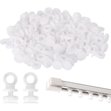 Lot de 100 crochets coulissants en PVC – Résistance élevée – Compatible avec tringles standards – Pour rideaux, cloisons et tulle (1/5)