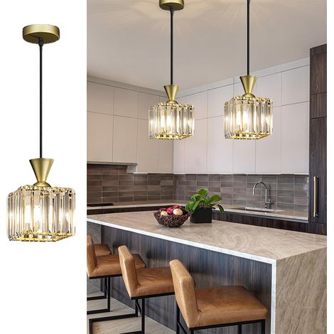 Lustre en cristal, adapté aux îlots de cuisine, aux bars, aux salles à manger et aux suspensions de chambre à coucher. Lustre carré en cristal, réglable (1/4)