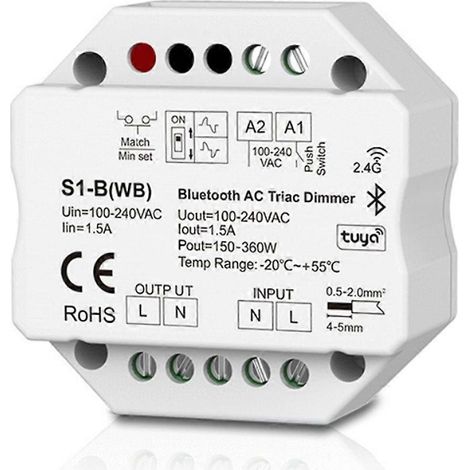 Variateur Bluetooth AC Triac compatible avec les lampes LED à intensité variable les lampes à incandescence et halogènes télécommande RF 4 zones Blanc (1/5)
