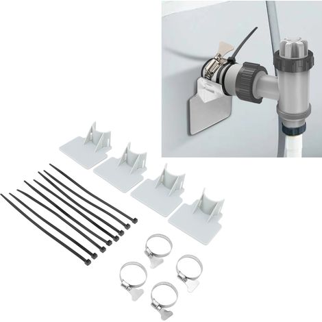 Soporte para manguera de piscina – ABS y metal – 4 soportes – Clip y abrazaderas metálicas (1/5)