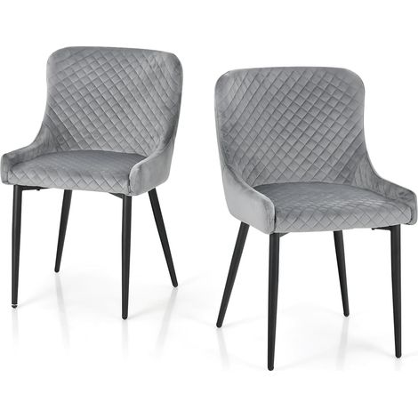 COSTWAY Set di 2 Sedie da Pranzo in Velluto, Sedie Imbottite da Cucina con Gambe in Metallo e Piedini Regolabili, Sedie Senza Braccioli Moderne per Soggiorno Cucina Bar, 60 x 52 x 80 cm, Grigio (1/5)