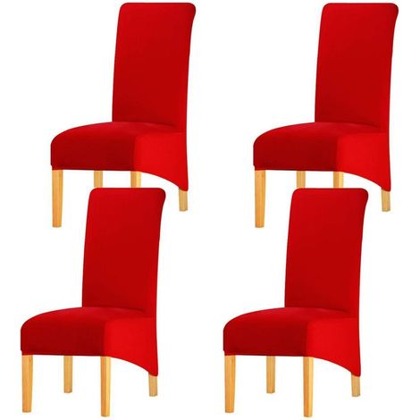 Stuhlhussen XL für Esszimmer, hohe Rückenlehne, Spandex, 4er-Set, Rot (1/5)