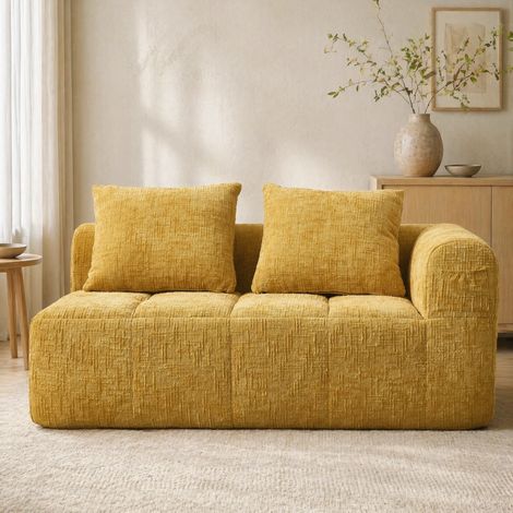 Canapé 2 places en chenille jaune 158 x 90 x 60 cm style chaise longue avec poches latérales (1/5)