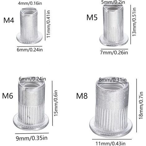 100 pièces écrou à Sertir M4 M5 M6 M8,écrous de Rivet Insert Fileté,écrous à Sertir en Acier Inoxydable,Utilisé pour Réparer l'artisanat de Décoration de Meubles (1/4)