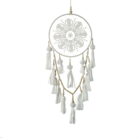 Attrape-rêves mural avec pompons, décoration bohème macramé pour chambre de fille, tapisserie créative - Dreamcatcher artisanal (1/5)
