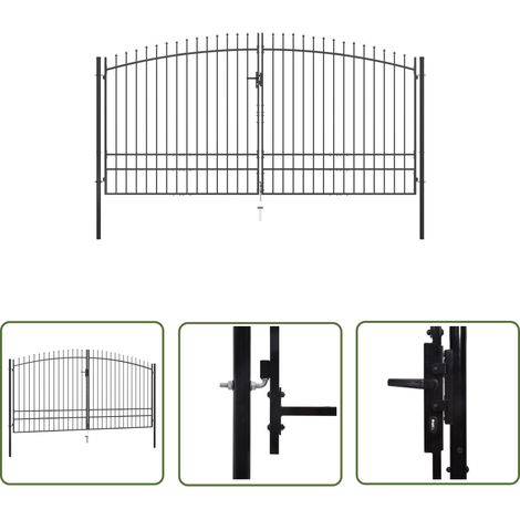 The Living Store Double portail avec haut sous forme de lance 400 x 248 cm - Portail De Jardin - Portails Design - Porte De Cloture - Clôtures Modernes - Barriere Jardin (1/5)