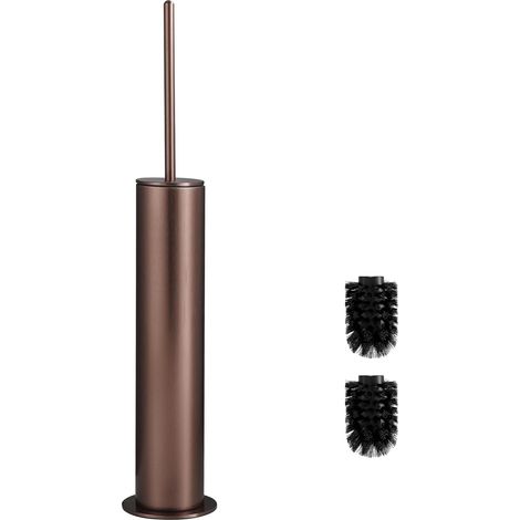 Brosse WC en métal doré rose avec 2 têtes de brosse, design fin, ronde, pour la salle de bain (1/5)