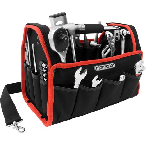 Tool Bag Storage DIY Large Heavy Duty Tool Case Box Plumber Builder Electrician Bag Mounting Tool Kit Adjustable Shoulder Strap Stable Sturdy Transport Non-Slip Red Black Durable Polyester L (1/5)