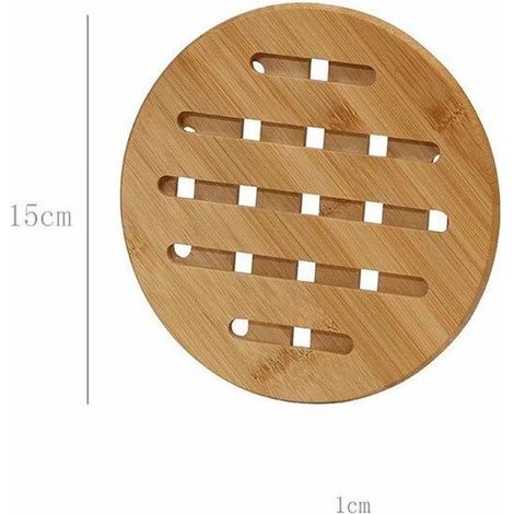 2 maniques de table à manger, dessous de verre ronds, sets de table anti-brûlure et antidérapants, coussinets d'isolation thermique en bambou épais (petit rond 15 cm) (1/3)