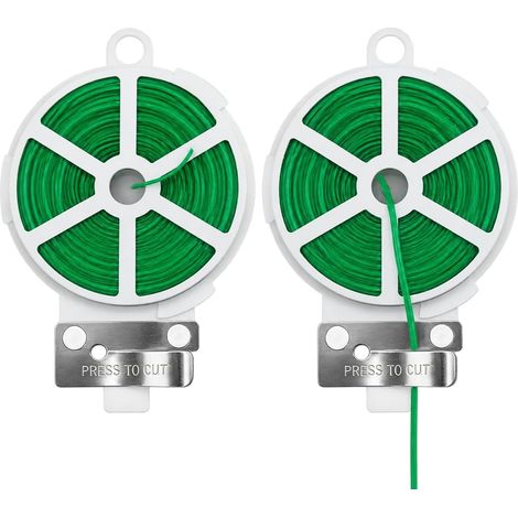 100 m de alambre verde para sujetar plantas, 2 rollos de alambre de jardinería con cortador, alambre flexible + PVC, para guiar plantas trepadoras, crear arreglos hortícolas y para almacenamiento diar (1/5)