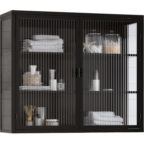 Vitrine rangement à trois niveaux meuble de rangement à deux portes en verre clair finition blanche ou noire (1/5)